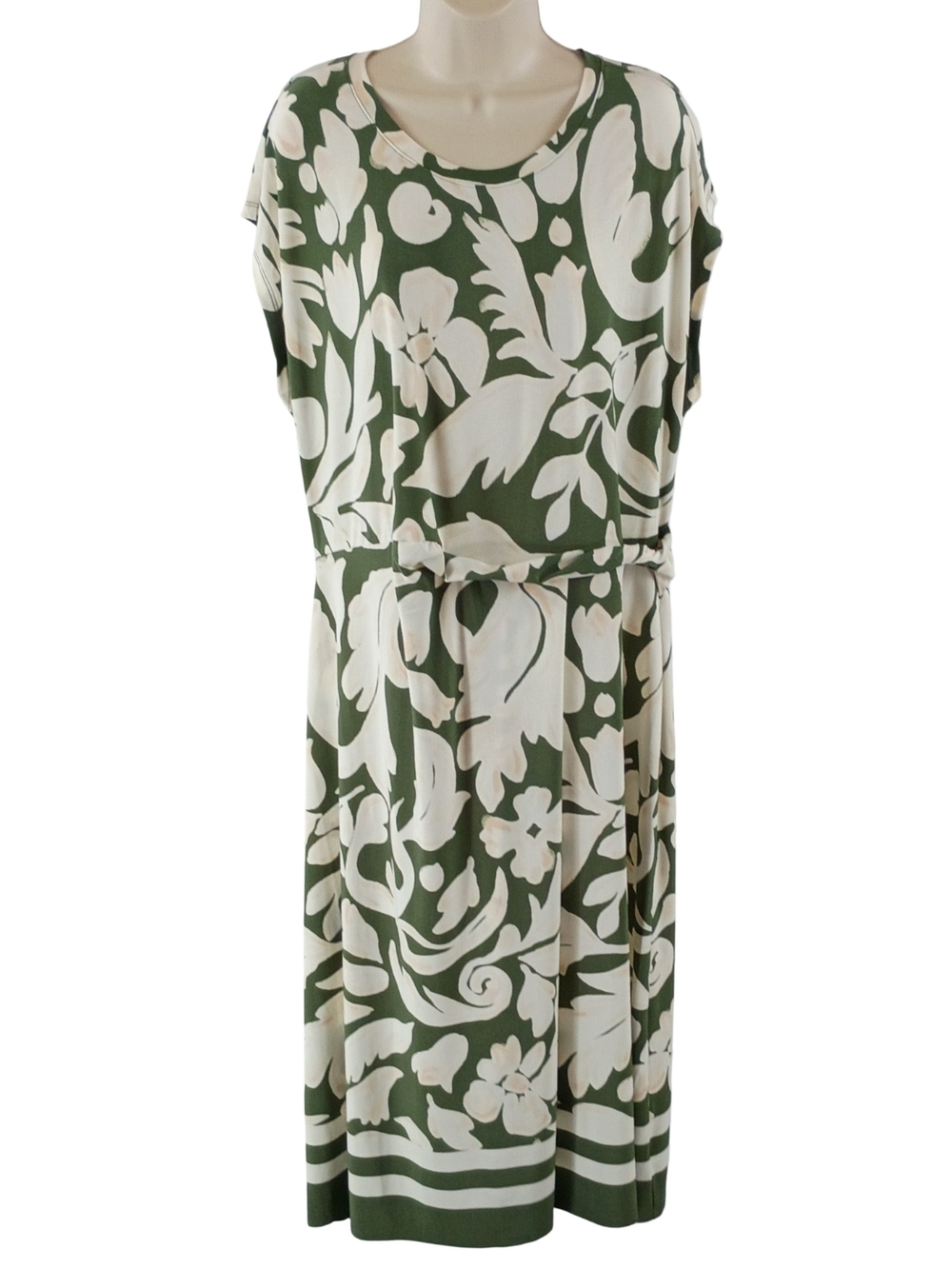Lane Bryant Olive and Cream Floral Midi Dress with Twist At The Waist